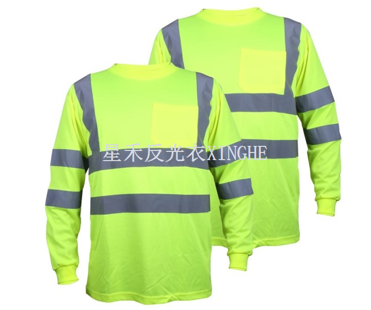 Áo thun an toàn băng phản quang dài tay màu xanh lá cây Hi Vis